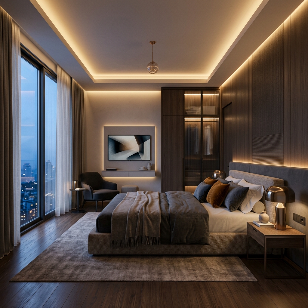 Sleek premium bedroom interior design rendering